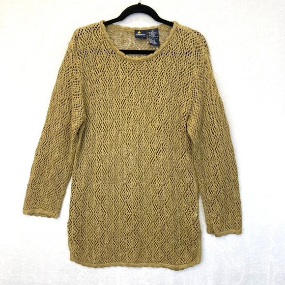 Vintage Liz Sport Oversized Linen Blend Open Knit Sweater Petite Small Crochet - Picture 1 of 11